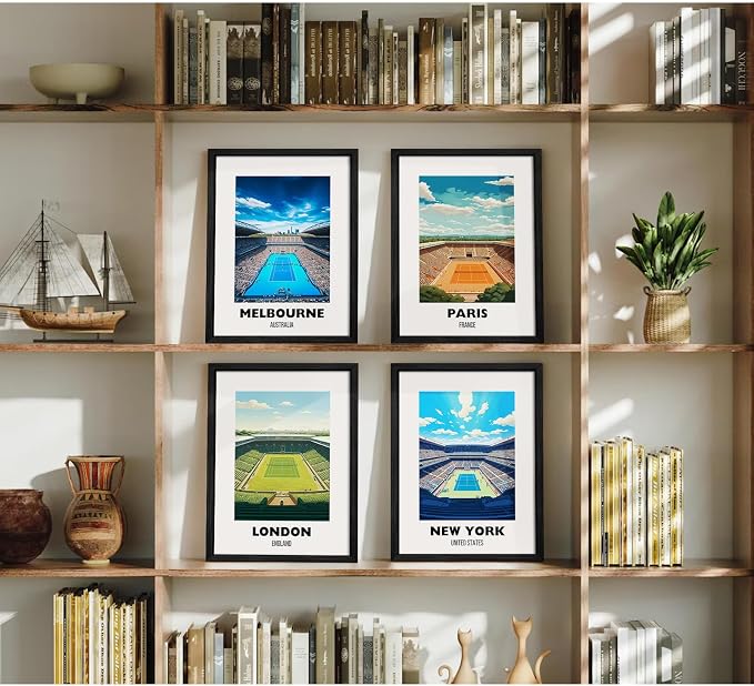 Grand Slam Wall Art Tennis Canvas Poster Sports Wall Decor Tennis Gym Prints Athlete Pictures Fashion Poster Grand Slam Club Artwork Center Painting for Living Room Bedroom 12x16 Inch Wood Framed
