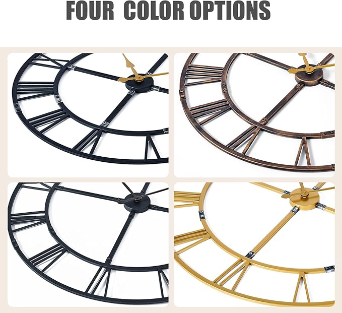 Extra Large 40 Inch Knocked-Down (KD) Wall Clock for Living Room Decor – Silent Non-Ticking Modern Farmhouse Wall Clock, Oversized Decorative Metal Roman Numeral Clock, Black