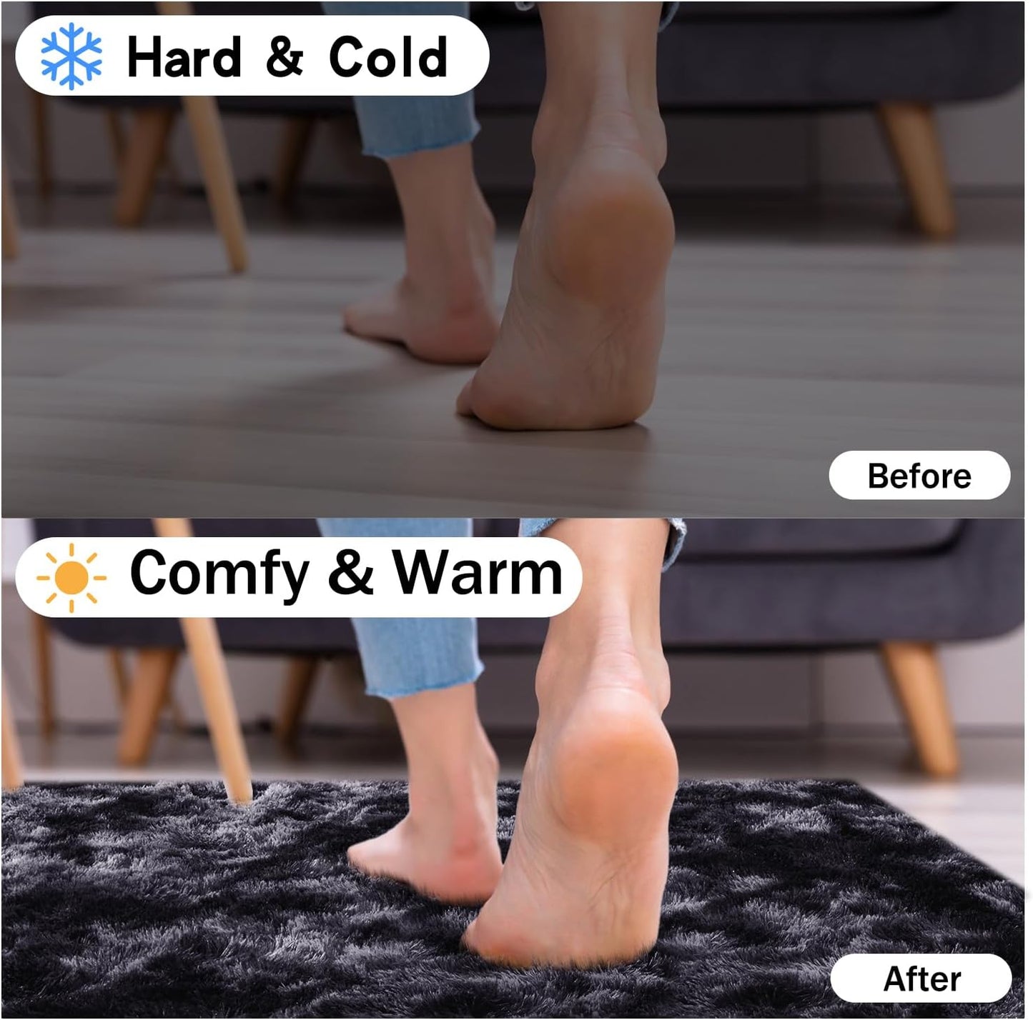 Rezutan Area Rugs 9x12 Living Room, Large Fluffy Rug for Bedroom, Soft Shag Shaggy Fuzzy Carpets for Boys and Girls Dorm Room Home Decor Aesthetic,Black Grey Tie-Dyed.