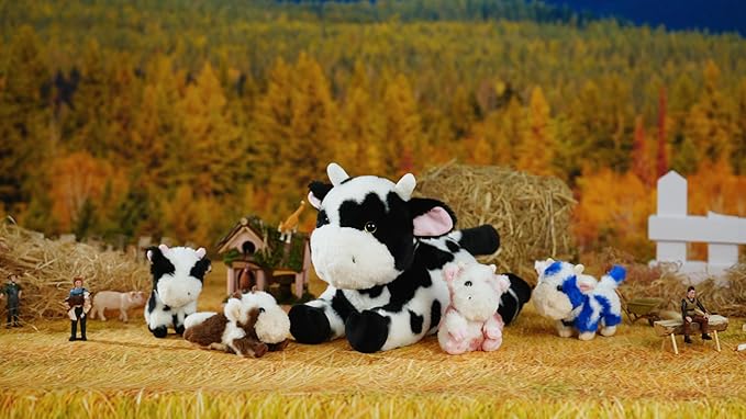 MorisMos 5Pcs Cow Stuffed Animals, 16inch Mommy Cow with 4 Babies, Soft Stuffed Cows Plush Gift Kids, Boys, Girls