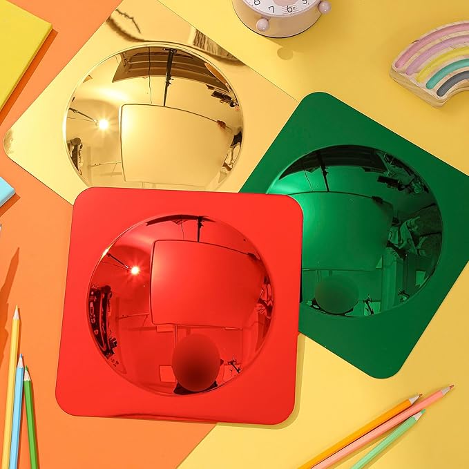 Geiserailie 9 Pcs Sensory Wall Mirror Acrylic Bubble Mirror Toys for Calming Corner Items - Sensory Room Have Visual, Tactile Stimulation (10 x 10 Inch,Red,Yellow,Green)