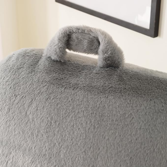 Large Plush Backrest Pillow for Sitting in Bed,Faux Fur,Gray | 19" Back Pillow with Arms Supports Adults,College Students,Elbows & Forearms for Dorm Reading,Gaming,Watching TV