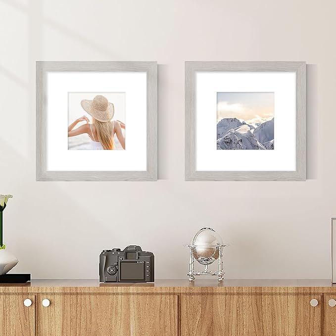 Picrit 12x12 Picture Frame Set of 12, Display 8x8 with Mat or 12 x 12 without Mat, Photo Frames for Wall Mounting Display, Gray