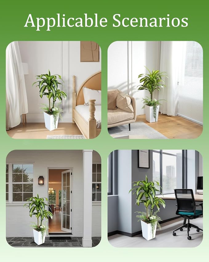 Artificial Plants Indoor, 4FT Tall Fake Tree with White Tall Planter, Artificial Dracaena Tree for Living Room Office Home Decorations Housewarming Gifts