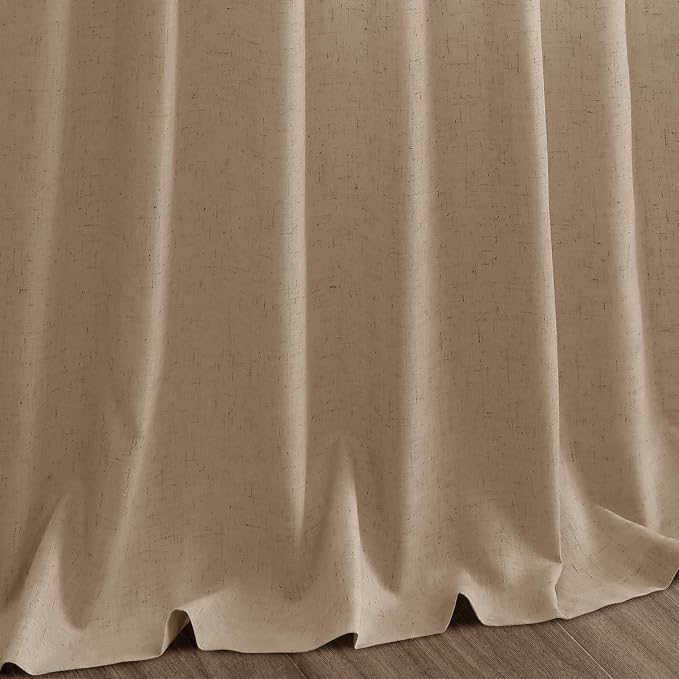 Sand Beige Linen Curtains 132 Inch Length for Living Room Simple Modern Light Filtering Semi Sheer Curtain Back Tab Rustic Home Decor Drapes Floor to Ceiling High Window for Bedroom 52x132, 2 Panels