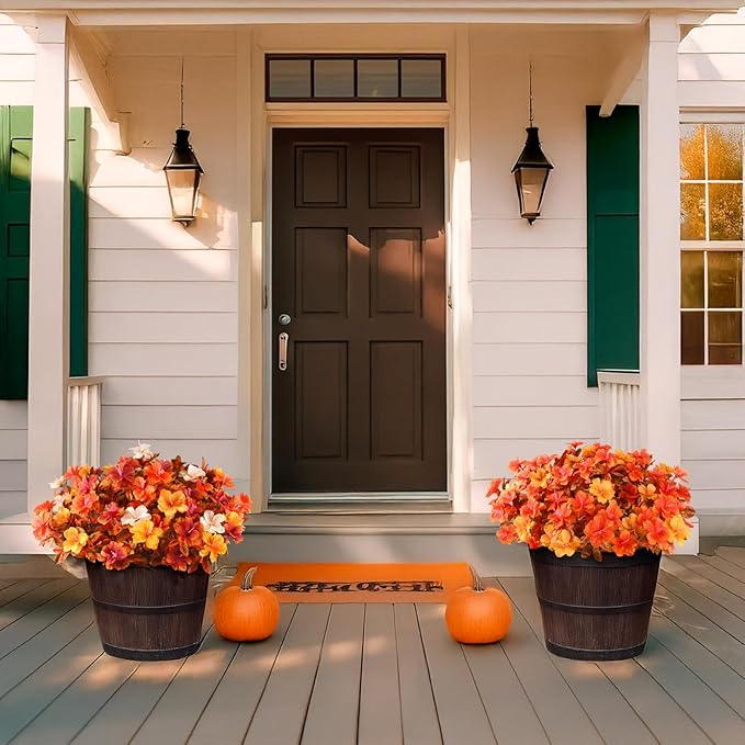 Hommyea Artificial Fake Fall Flowers for Outdoor Decor 8 Bundles UV Resistant Artificial Plants Outdoor Look Real Faux Silk Autumn Flowers for Porch Planters Garden Yard Decorations