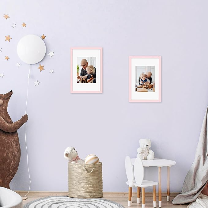 Picrit 8x12 Picture Frame Set of 12, Display 6x8 with Mat or 8x12 without Mat, Photo Frames for Wall Mounting or Table Top Display, Pink