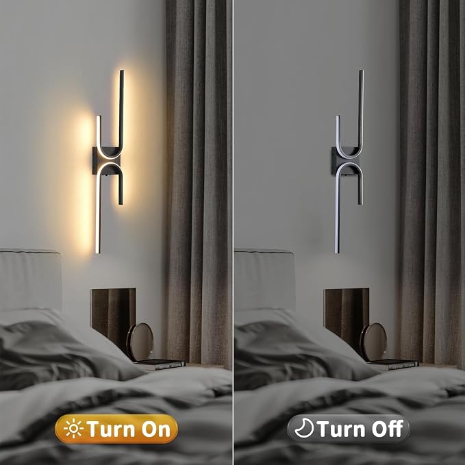 Battery Operated Wall Sconce with Remote Control, USB Rechargeable Wireless Wall Sconce Set of 2, LED Dimmable Wall lamp, 3 Color/Timer/Memory, Black Wall lights for Bedroom Living Room, 31.5 "
