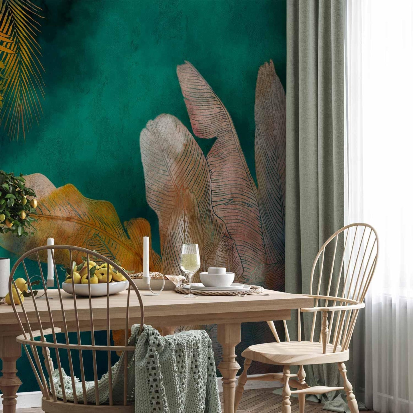 artgeist Wall Mural Jungle 157"x110"XXL Non-Woven Wallpaper Fleece Wall Decor Photo Print Picture Image Design Leaves Green Yellow Nature b-A-0825-a-a