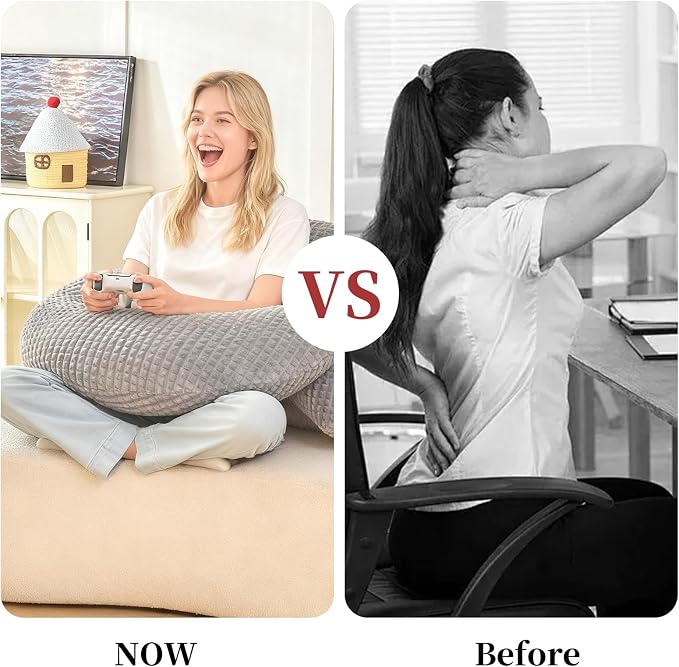 19" Reading Pillow for Bed,U Shaped Arm & Elbow Support,Gray Flannel | Backrest Supports Back,U shaped Lap Pillow Cushions Arms,Elbows & Wrists,Soft Flannel for Reading,Gaming,Watching TV
