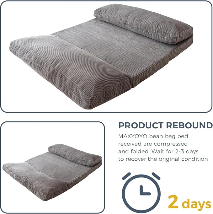 MAXYOYO Folding Sofa Bed, Floor Sofa Convertible Chair with Washable Cover, Floor Couch Lounge Bean Bag Chair Bed for Living Room, Grey, 30x91 Inch