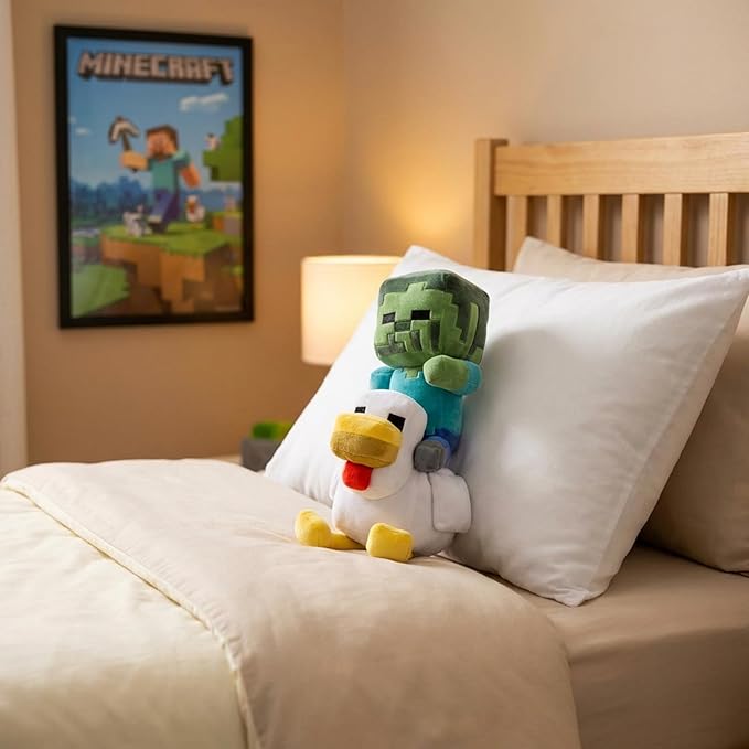 Jay Franco Minecraft Plush Pillow Buddy - Large 20 Inch Soft Plushie Stuffed Pillow, Gray - Chicken Jockey