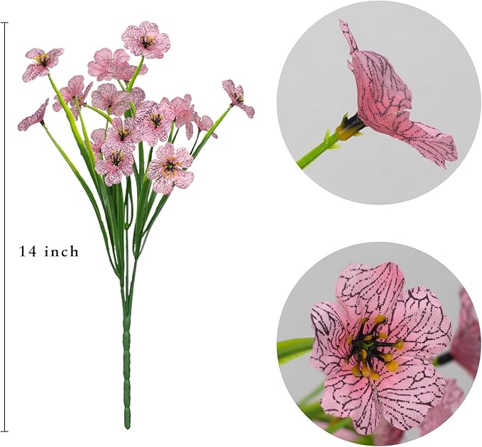 LikSoor 21 Bundles Artificial Outdoor UV Resistant Flowers No Fade Fake Outside Flowers Plastic Greenery Faux Shrubs Garden Porch Window Box Home Decoration(Pink)