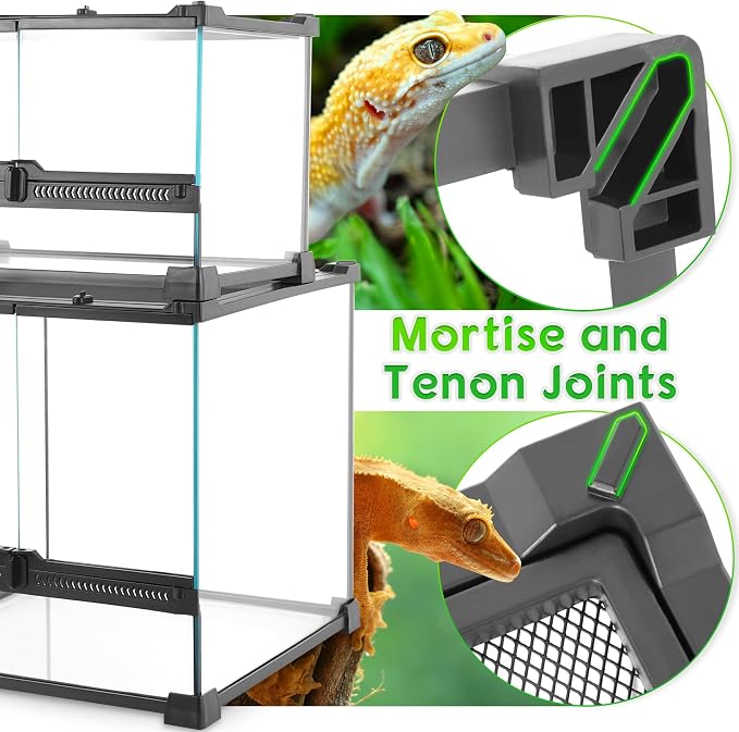20"x12"x14" Reptile Terrarium, Double-Door Glass Terrestrial Vivarium for Small Desert Reptiles Such as Sandfish Skinks, with Lock, Cable Port & Waterproof Deep Base Below Front Doors