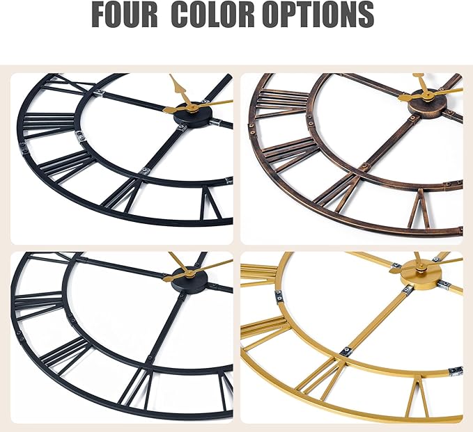 Large Wall Clock for Living Room Decor – 40 Inch Knocked-Down (KD) Silent Non-Ticking Modern Farmhouse Wall Clock, Oversized Decorative Metal Roman Numeral Clock, Bronze
