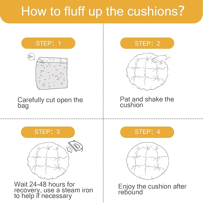idee-home Papasan Chair Cushion, Circle Papasan Chair Cushion(Cushion Only) | Papasan Cushion with Thick Corduroy Cover, 48 x 48 Inch Cushion for Egg Chair, Yellow