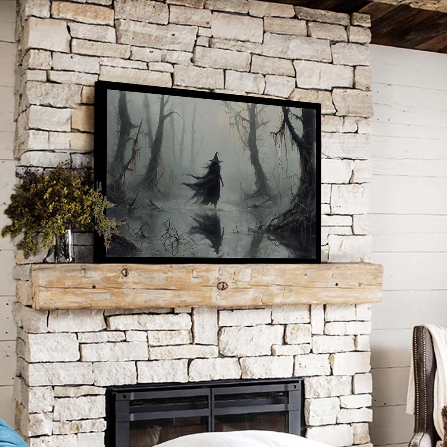 JFHCQJPK Vintage rustic swamp witch poster dark moody wall art gothic horror season halloween print for home decor retro dark moody painting20x30in Metal blackFramed