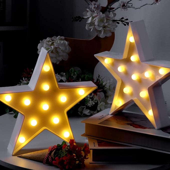 Tarpop 4 Pcs Star Plastic Night Light Battery Operated LED Marquee Star Sign Party Movie Theater Decor Room Wall Lamp for Kids Baby Child Girl Gifts, Birthday Party Christmas Home Bar(White)