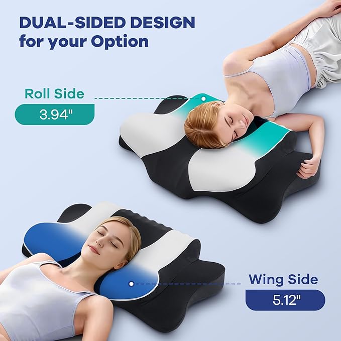 Cervical Neck Pillow for Pain Relief,Cervical Pillow with Memory Foam Ergonomic Pillows with Dual Heights for Back,Stomach and Side Sleepers Kids' Floor Pillows Cushions (Dark Black, Standard 27"×16")