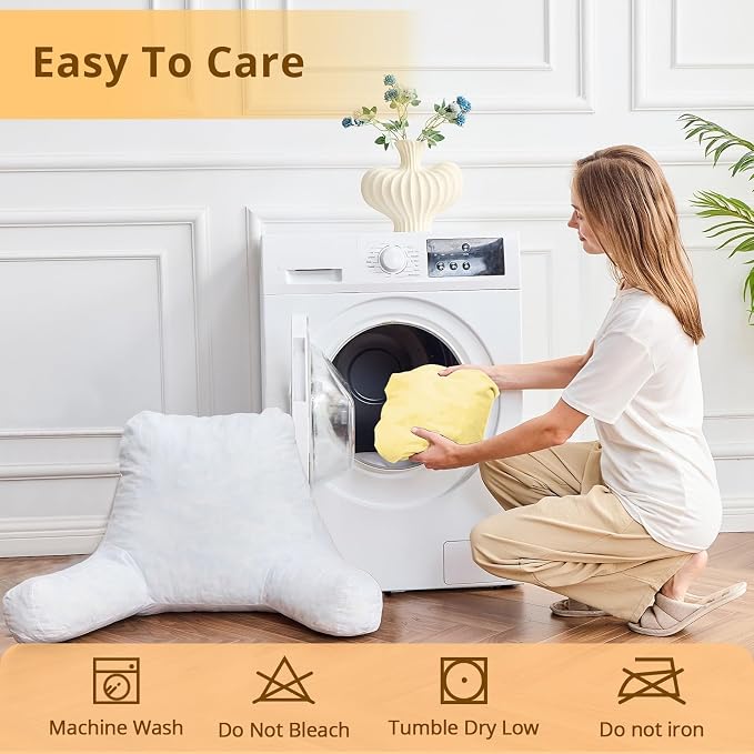 Sasttie Reading Pillow, Velvet Back Pillow for Bed Sitting Up, Adult Back-Rest Support Cushion with Arms for Sit Up on Couch, Sofa, and Floor, Dorm Essentials, Reading Accessories, Light Yellow