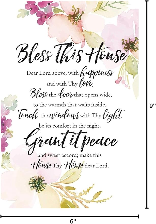 DEXSA Bless This House Wood Plaque with Inspiring Quotes 6"x9" - Elegant Frame Wall & Tabletop Decoration | Easel & Hanging Hook | Christian Family Religious Home Decor Saying | Made in the USA