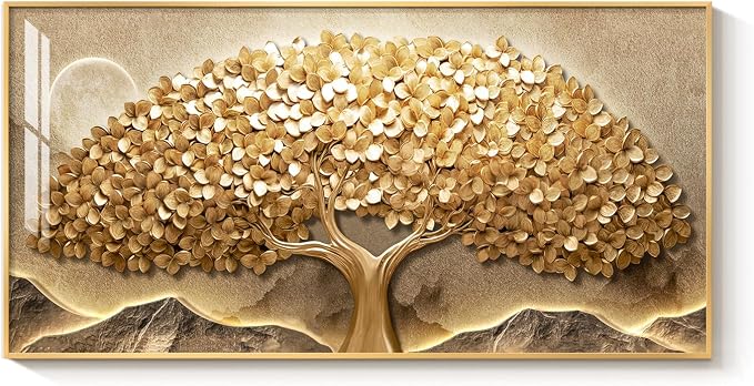Large Framed Gold Tree of Life Wall Art for Living Room, Modern Contemporary Golden Tree Painting Prints Artwork for Walls, Luxury Elegant Picture for Bedroom Kitchen Hallway Office Wall Decor, 30x60