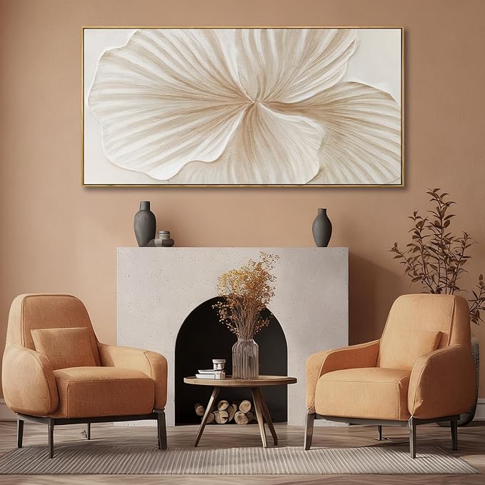 Large Framed White Floral Wall Art Textured Abstract Flower Canvas Painting Modern Minimalist Artwork for Living Room Bedroom Office 29x58 Inch