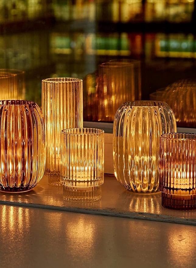 Serene Spaces Living Clear Ribbed Glass Votive Holder, Decorative Centerpiece for Wedding, Christmas, Thanksgiving, Dining Table, Home Décor, 2.25" Diameter & 3.75" Tall, Pack of 32