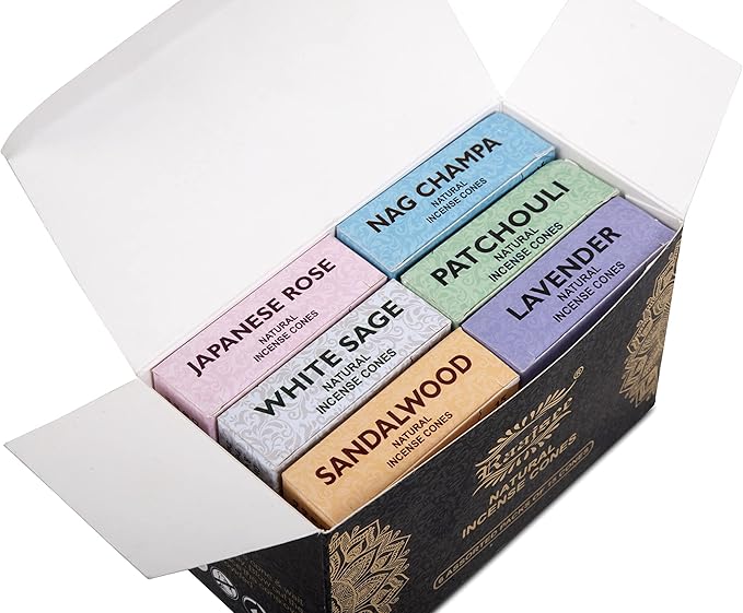 Raajsee Natural Incense Cones,6 Pack Mixed Scents Gift Pack 15 pc Each (90 Total), Insense Cones Variety Pack, 100% Organic Non Toxic Natural - Hand Rolled Free from Chemicals (Pack 1)