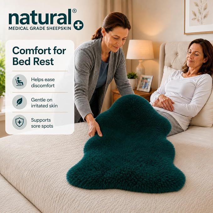 Natural Sheepskin for Bed Sores and Skin Irritation | Hastings 100% Real Medical Sheepskins with Non-Slip Back for Pain Relief and Discomfort, Wool Seat Pad, Emerald, 2 ft x 3 ft.
