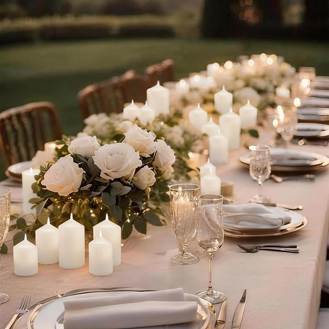 White Pillar Candles Bulk Set of 72,3 Different Lengths 2 x 3/6/8 Inch (24 Each),Hurricane Candles,Dripless Unscented Smokeless,Gives You a Better Atmosphere When Organizing an Event Party.