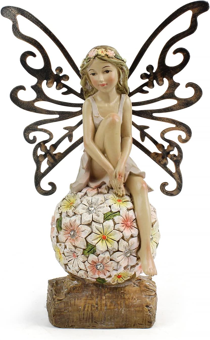 Flower Fairy Garden Decor,Garden Fairy Statues Outdoor,Solar Powered Outdoor Fairy Figurine Accessories,Patio Lawn Yard Porch, Resin Ornaments for Outside Gifts,9.45 Inches Tall