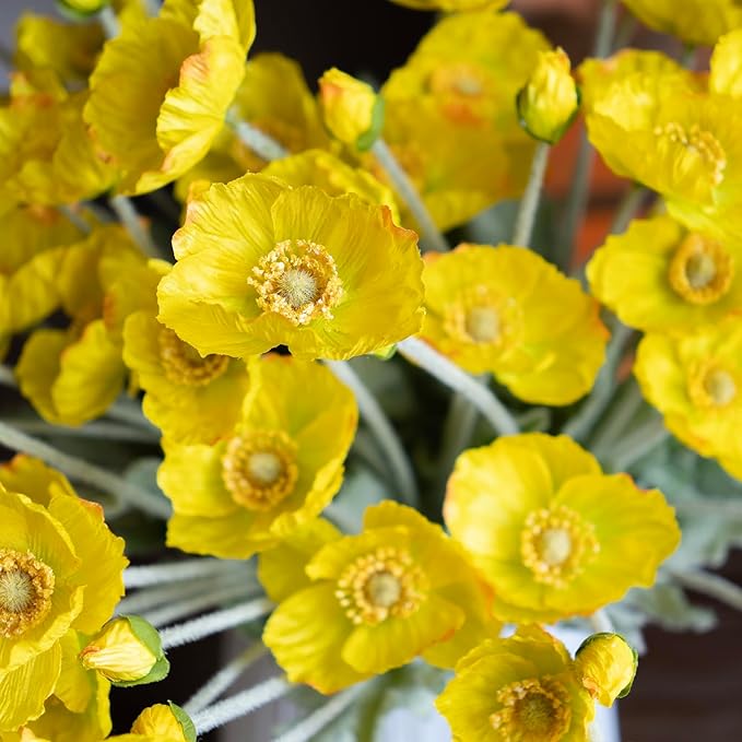 DUYONE Artificial Flowers 6 Stems Poppy Silk Bouquet,for Wedding, Home, Party Decoration,Table Centerpiece Arrangement(Yellow)