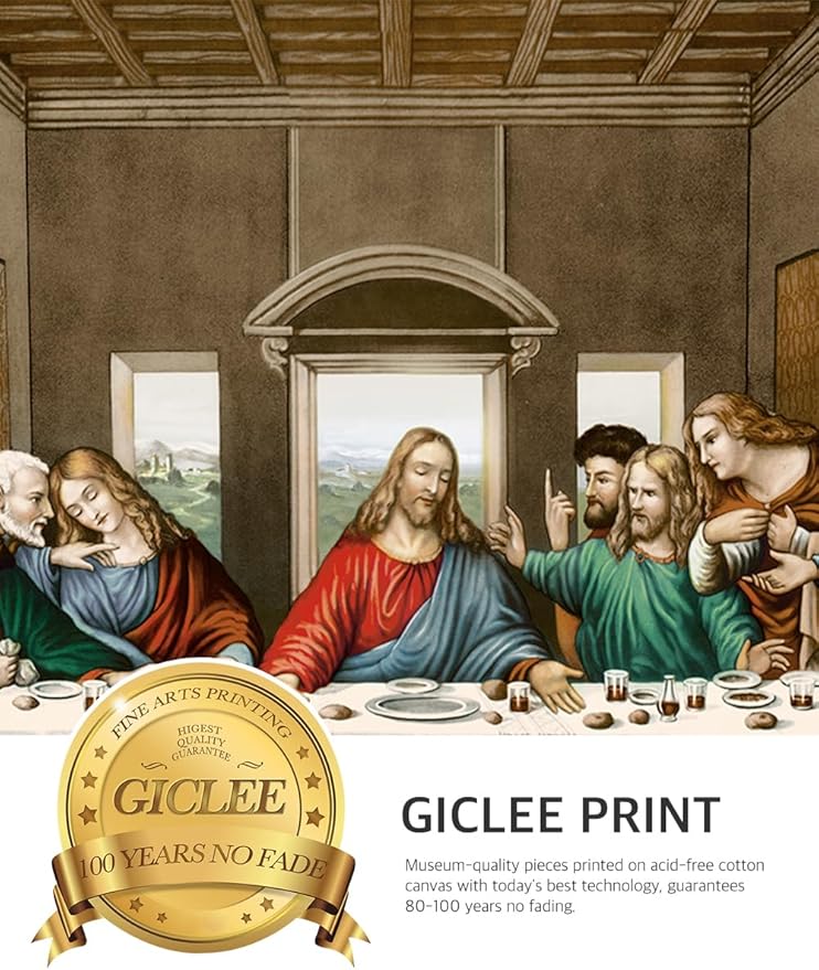DECORARTS - The Last Supper by Leonardo da Vinci. Oil Painting Reproduction, Giclee Print on Canvas. Ready to Hang Framed Wall Art for Home and Office Decor. Total Size w/Frame: 26.5x14.5