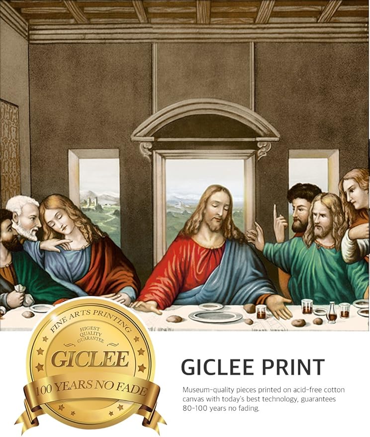 DECORARTS The Last Supper by Leonardo Da Vinci. Giclee Prints on Canvas with Matching Retro Style Brown Frame. Total Size w/Frame: 27x15, Ready to Hang.