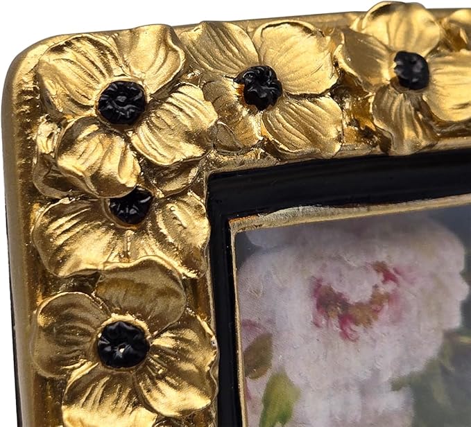 SYLVIA'S SHOP 2.5x3.5 Small Vintage Picture Frame, Mini Antique Gold Ornate Photo Frame, for Tabletop and Wall Display, Decorative Floral Design Retro Home Decor, Photo Gallery Art