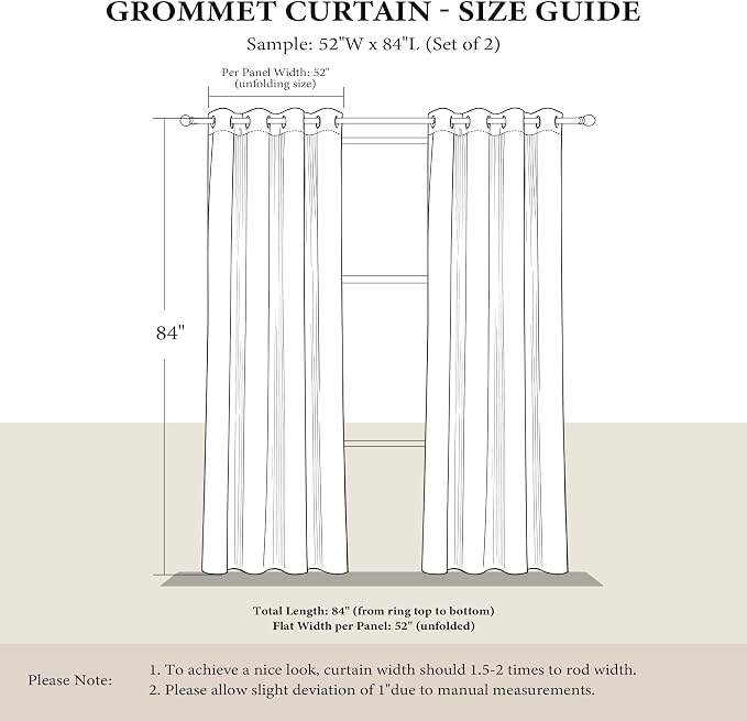 NICETOWN Embroidery Trim Linen Blended Curtains, W52 x L63, 2 Pcs | Ivory White and Cream, Bronze Grommet Top, Semi Sheer, View Block, For Nursery Window
