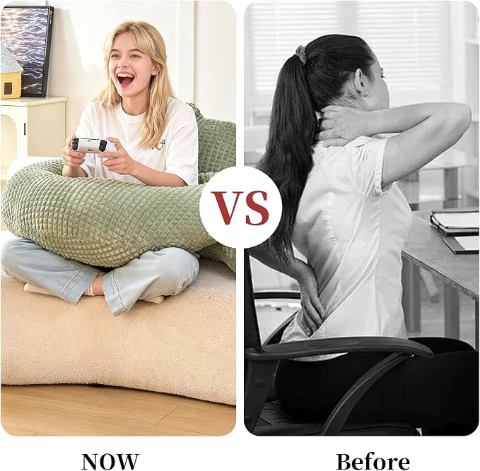 17" Reading Pillow for Bed,U Shaped Arm & Elbow Support,Green Flannel | Backrest Supports Back,U shaped Lap Pillow Cushions Arms,Elbows & Wrists,Soft Flannel for Reading,Gaming,Watching TV