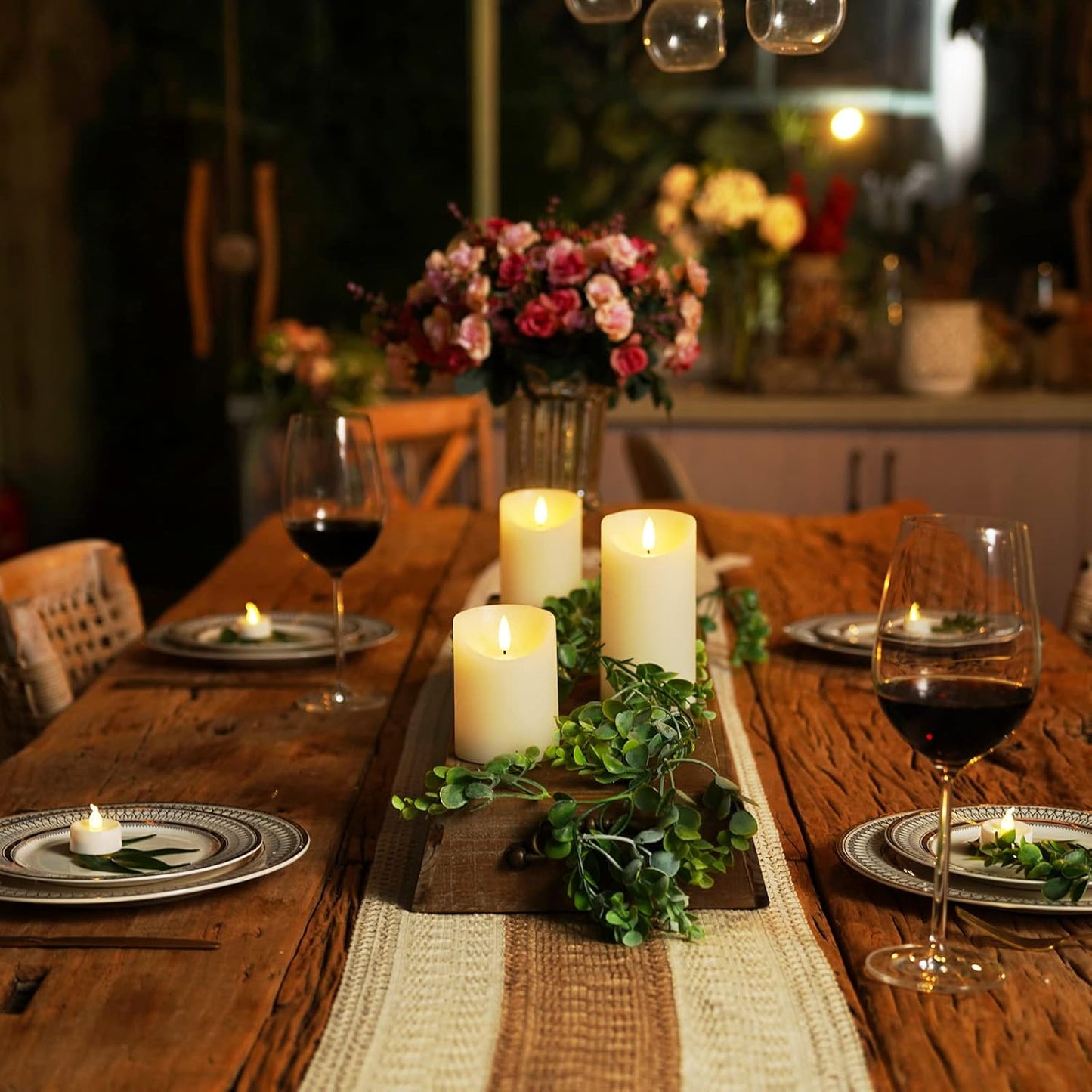 Homemory Flickering Flameless Candles, Realistic LED Candles with Remote and Timer, Textured Wax with Water Ripple, Battery Operated Wax Candles, Set of 3, Ivory