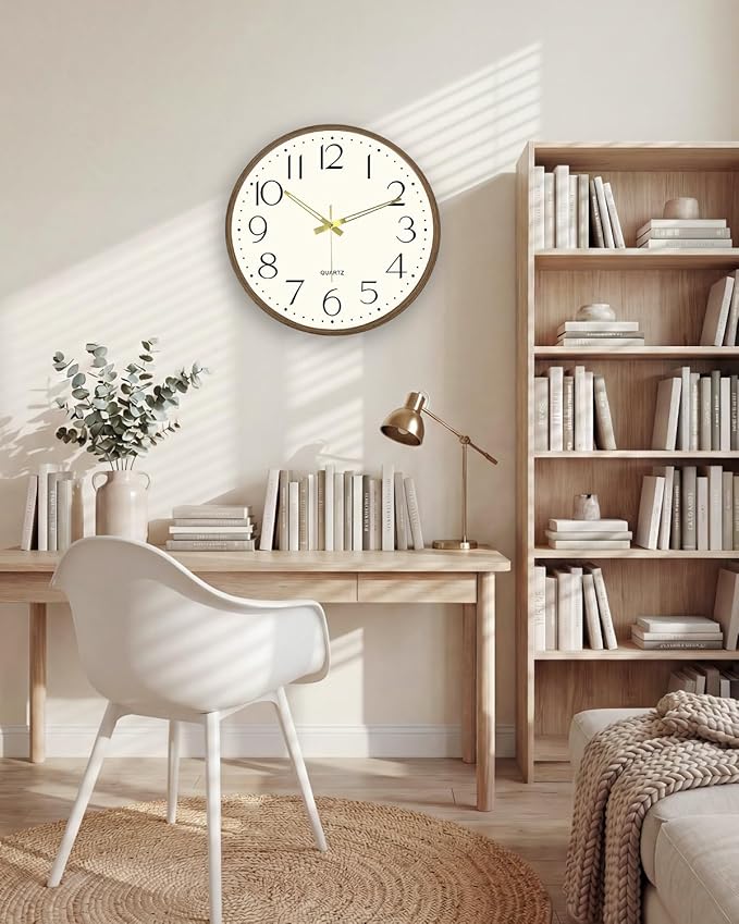 Vintage Wall Clock 14 Inch Quartz Silent Non-Ticking Analog Clock Battery Operated Rustic Round Decorative Clock for Living Room Kitchen Home Office Classroom