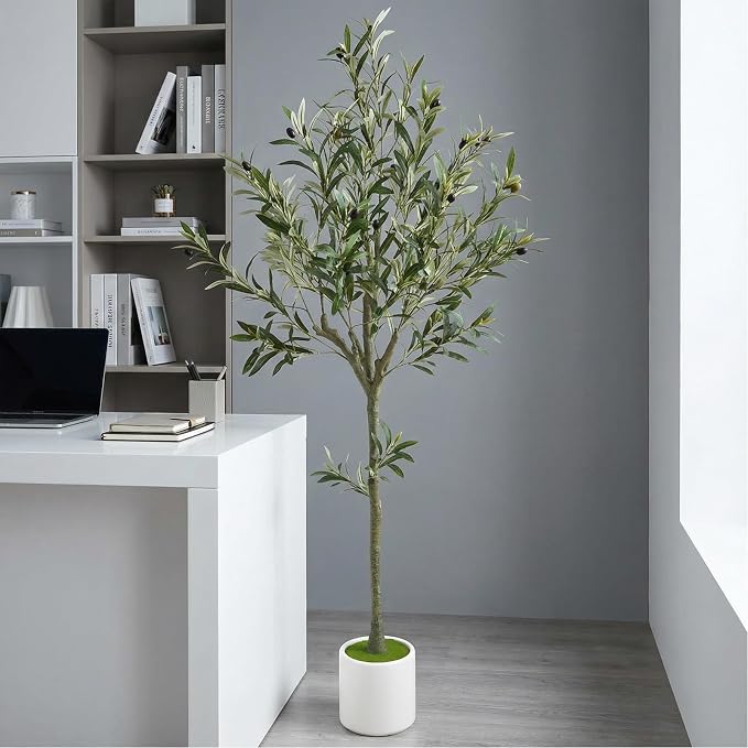 5ft Fake Olive Tree Artificial Indoor,Faux Olive Tree with Pot,Large Olive Branches and Lifelike Fruits,for Home Office House Living Room Decor.