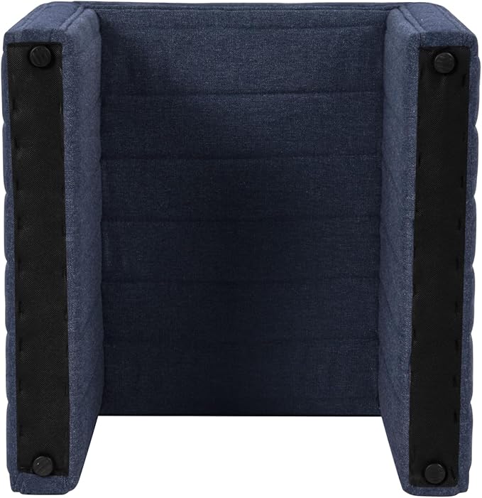 HomePop Modern Channel Tufted Ottoman|Homepop Home Décor|Ottoman for Living Room & Bedroom - Blue Woven Fabric