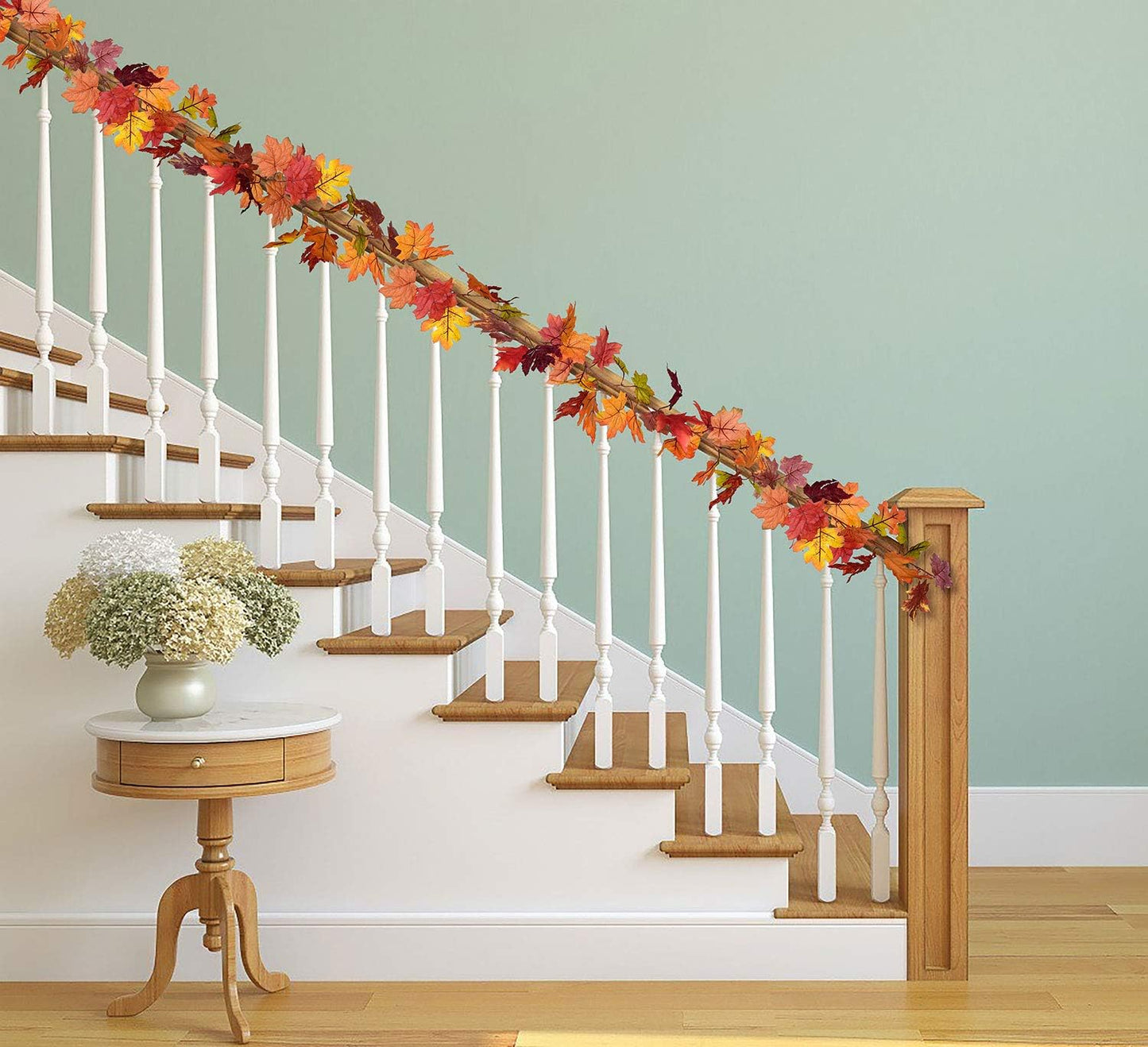 Lvydec 2 Pack Fall Garland Decoration - 5.8ft/Strand Artificial Maple Garland Colorful Leaves Autumn Decor for Home Wedding Party Thankgiving (Mixed Color)
