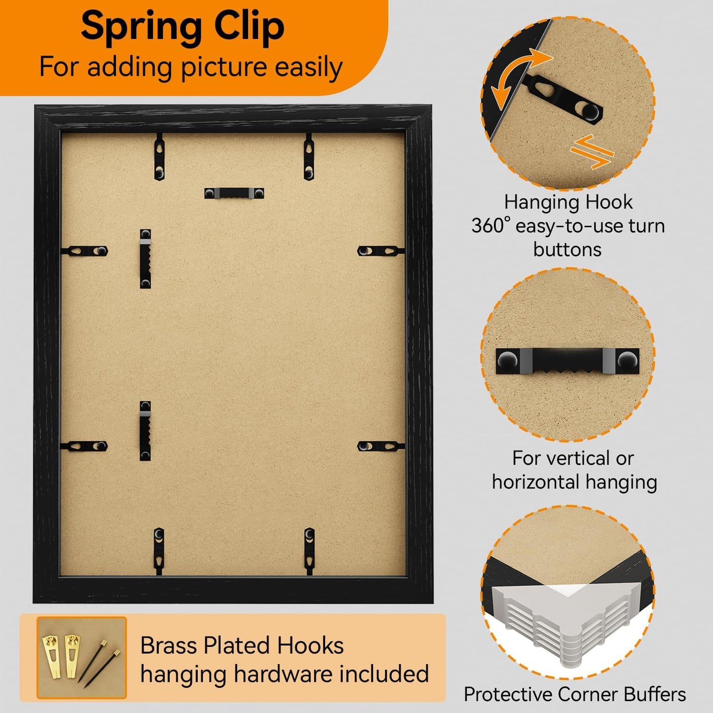 IBUYKE 11 x14 Picture Frame,Solid Oak Wood 11x14 Photo Frame with Mat to 8x10,11x14 Picture Frames With Tempered Glass,Wall Mount Display,Home Decor,Black Oak 14 x 11 Frame,UWPF1114B