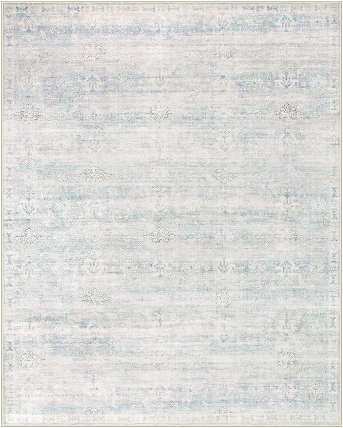 Lahome Blue Rugs for Living Room, 8x10 Distressed Light Blue Area Rugs for Bedroom, Stain Resistant Large Carpets for Dining Room, Soft Non Slip Floor Mat for Kids Room