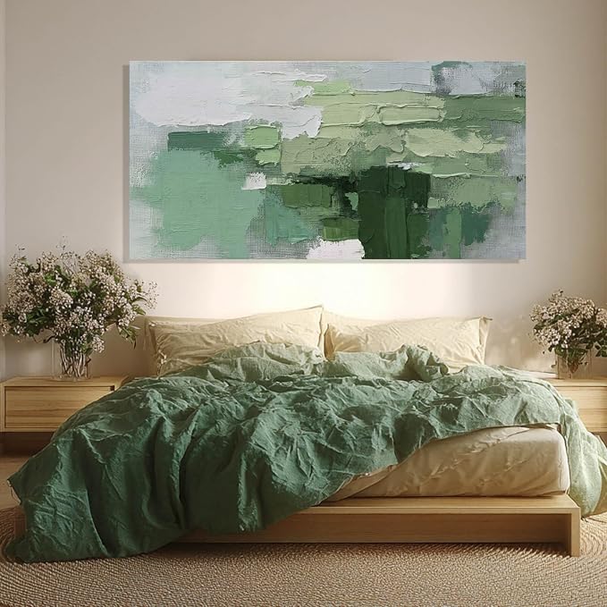 SHEYOYE Large Green and White Canvas Wall Art Paintings | Abstract Wall Decor for Dining Room | Posters for Room & Office 29" x 58"