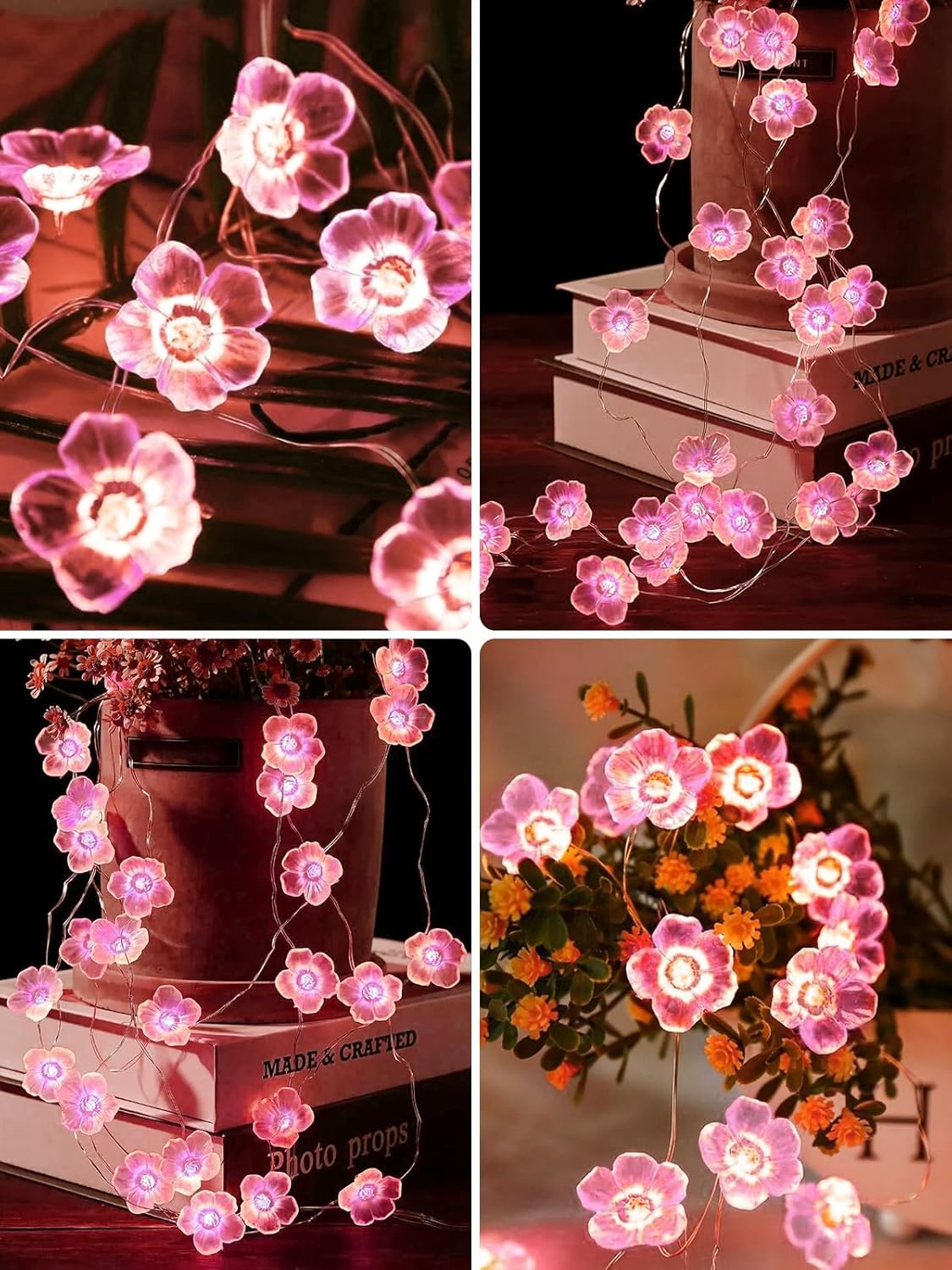 Cherry Blossom Flower String Lights for Bedroom, Pink Fairy Lights Battery Operated with Remote & 8 Modes & Timer, 10ft 30 LED Waterproof String Light Indoor Outdoor for Wedding Home Christmas Decor