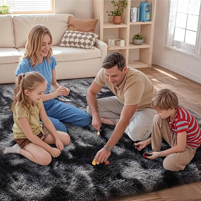 FinRèc Soft Dark Grey Rugs for Bedroom Living Room, 4x6 Feet Fuzzy Shaggy Area Rug, Non-Slip Fluffy Furry Shag Rug for Nursery Kids Room Dorm Room Home Decor, Indoor Plush Floor Carpet