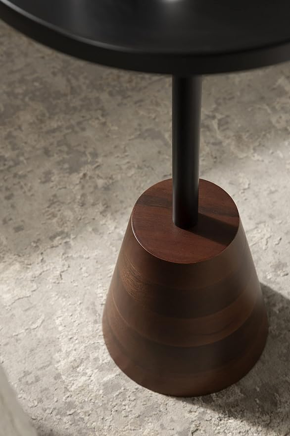 Kate and Laurel Tira Round Side Table, 14 x 14 x 24, Walnut Brown Wood and Black, Decorative Pedestal Style End Table for Use as a Bedroom Nighstand or Living Room Accent