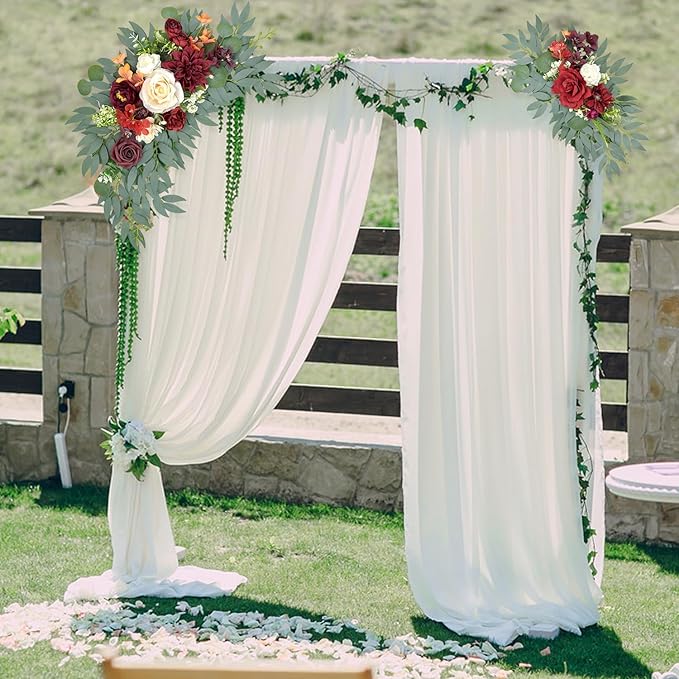 Wedding Arch Flowers, Burgundy Artificial Arch Flowers Floral Swag for Wedding Backdrop Welcome Sign, Ceremony Retirement, Birthday, Party Decorations (Burgundy)